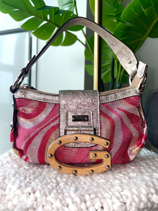 Guess Handbags - Rare Vintage Y2K GUESS Samba Mini Pink Metallic Wood G Shoulder Bag 2000s Purse